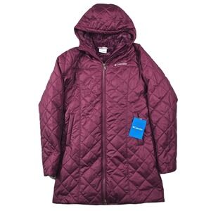 Columbia Quilted Puffer Coat Womans XS Marionberry Red Hood Fleece-Lined‎ $190